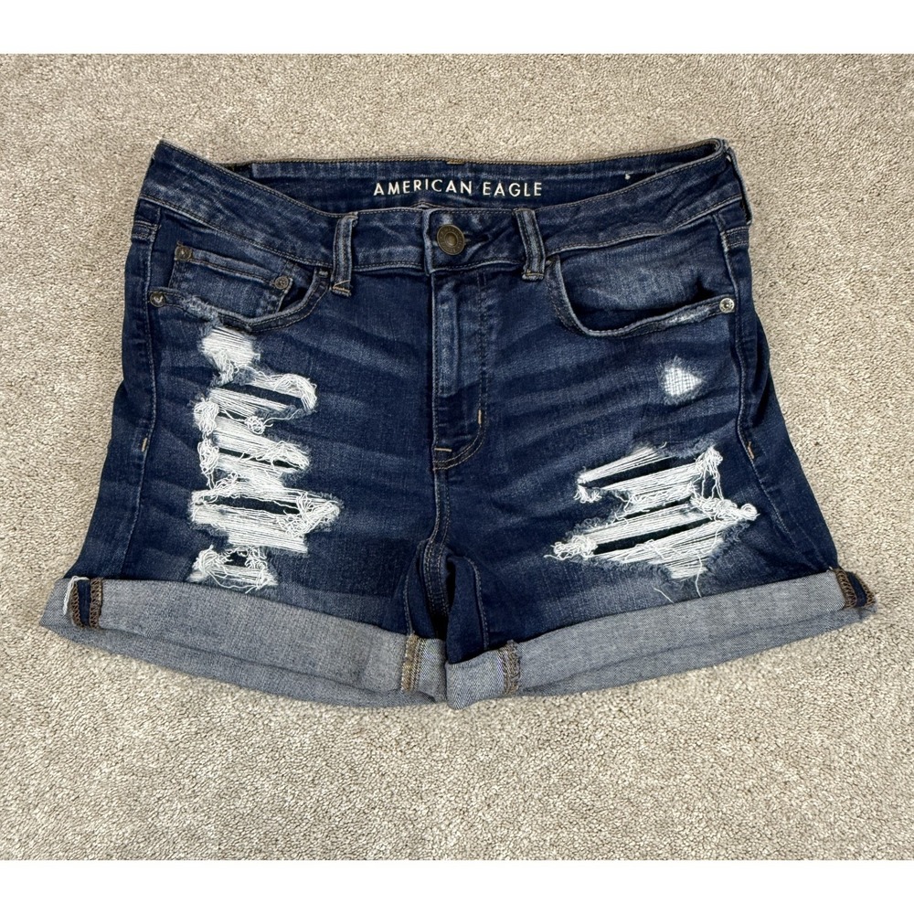 American Eagle Next Level Stretch Women's 12 MIDI Jean Shorts Distressed